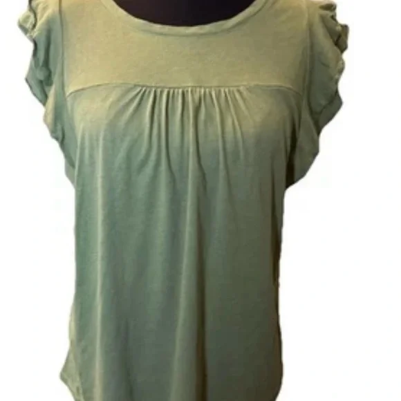 Gap Women's Luxe Green Top, Ruffle Sleeves, Pleats, Size Medium - Picture 10 of 12